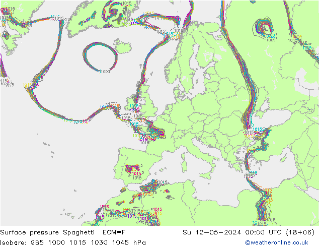 Pressione al suolo Spaghetti ECMWF dom 12.05.2024 00 UTC