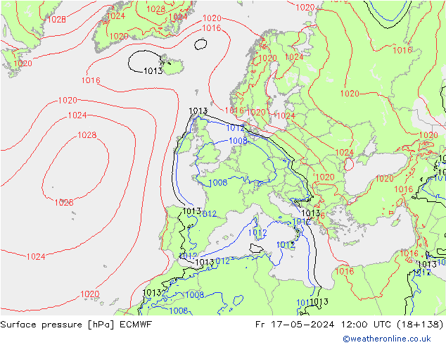 Luchtdruk (Grond) ECMWF vr 17.05.2024 12 UTC