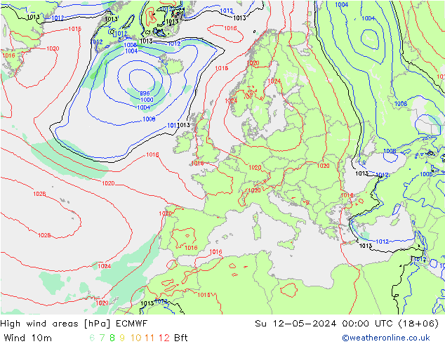 High wind areas ECMWF 星期日 12.05.2024 00 UTC