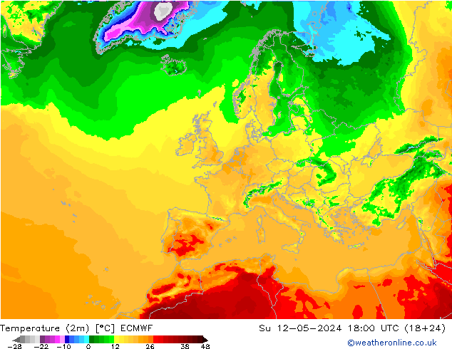Temperatura (2m) ECMWF dom 12.05.2024 18 UTC