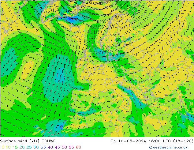 Surface wind ECMWF Th 16.05.2024 18 UTC