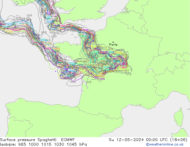 Surface pressure Spaghetti ECMWF Su 12.05.2024 00 UTC