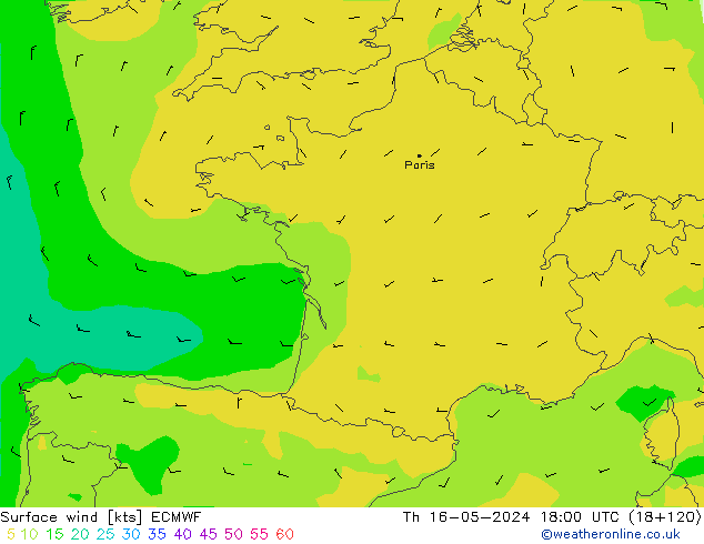 Surface wind ECMWF Th 16.05.2024 18 UTC