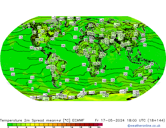 Temperature 2m Spread ECMWF Fr 17.05.2024 18 UTC