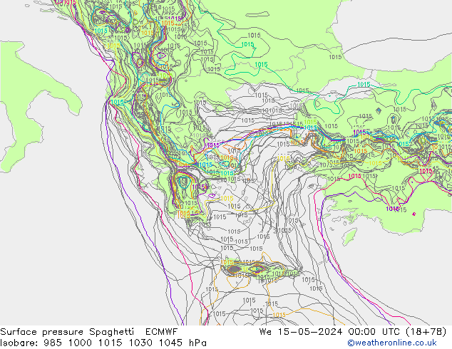 приземное давление Spaghetti ECMWF ср 15.05.2024 00 UTC