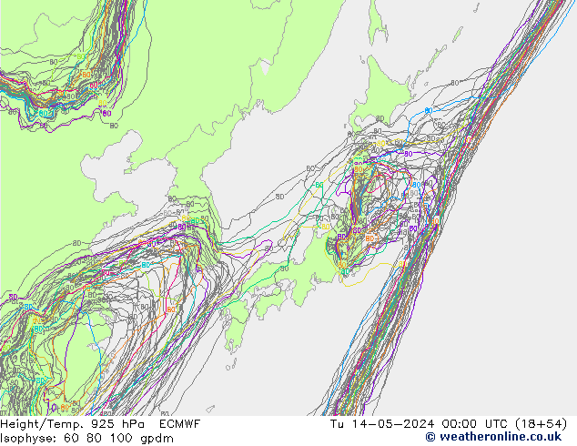 Yükseklik/Sıc. 925 hPa ECMWF Sa 14.05.2024 00 UTC