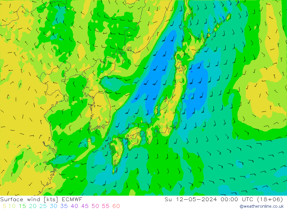 Rüzgar 10 m ECMWF Paz 12.05.2024 00 UTC