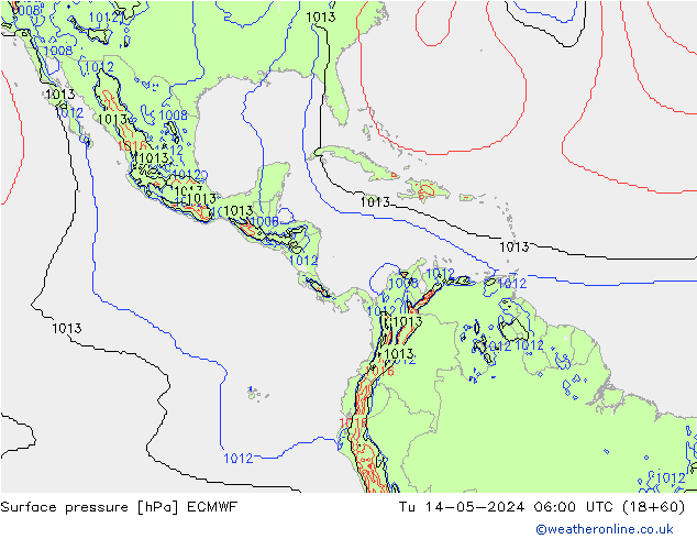 pressão do solo ECMWF Ter 14.05.2024 06 UTC