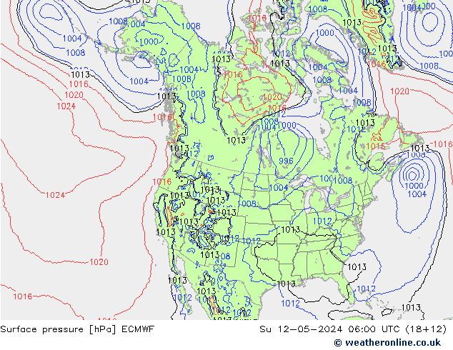 Pressione al suolo ECMWF dom 12.05.2024 06 UTC