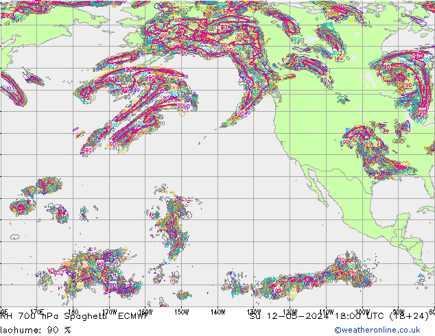 Humidité rel. 700 hPa Spaghetti ECMWF dim 12.05.2024 18 UTC