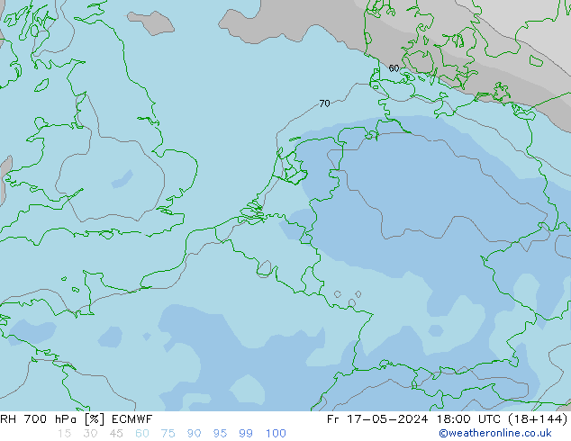RH 700 hPa ECMWF Fr 17.05.2024 18 UTC