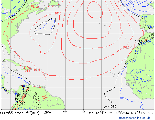 Atmosférický tlak ECMWF Po 13.05.2024 12 UTC