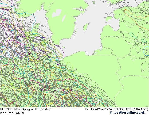 RH 700 hPa Spaghetti ECMWF Fr 17.05.2024 06 UTC