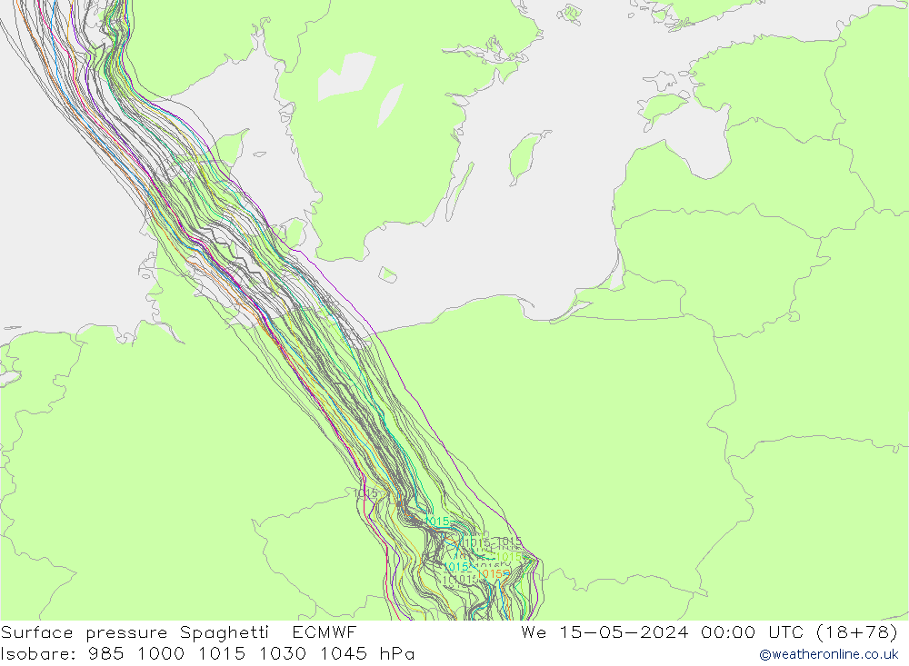 Atmosférický tlak Spaghetti ECMWF St 15.05.2024 00 UTC