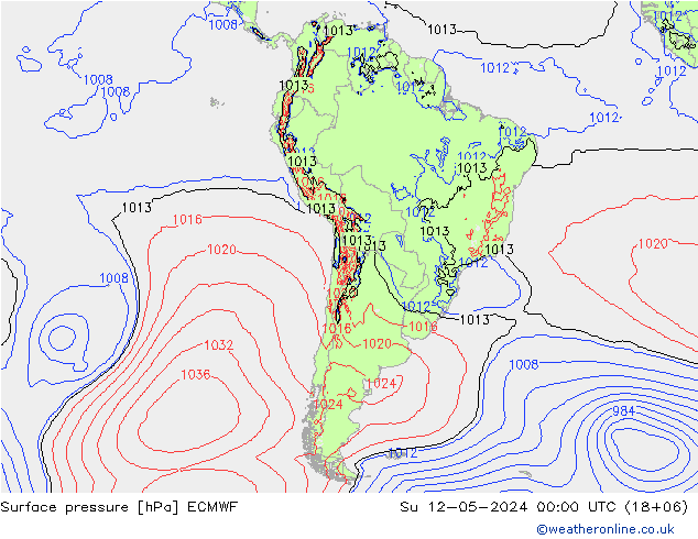 Atmosférický tlak ECMWF Ne 12.05.2024 00 UTC