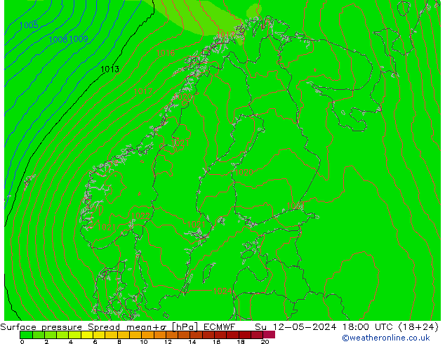 Surface pressure Spread ECMWF Su 12.05.2024 18 UTC