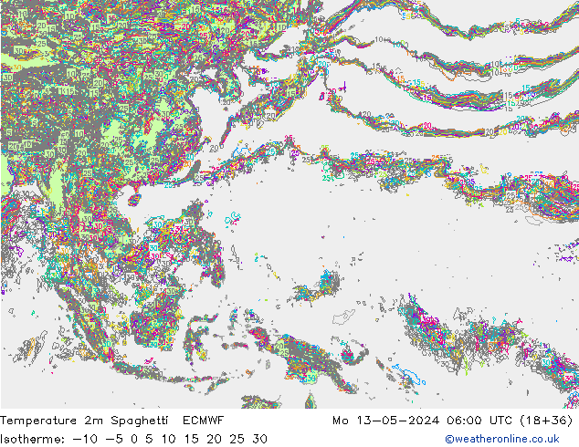 Temperatura 2m Spaghetti ECMWF lun 13.05.2024 06 UTC