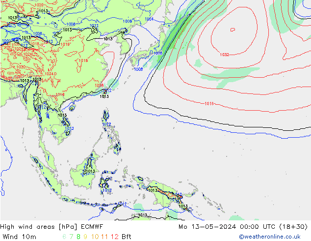 High wind areas ECMWF Po 13.05.2024 00 UTC