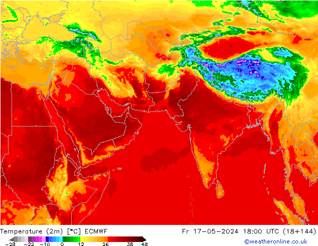 Temperature (2m) ECMWF Pá 17.05.2024 18 UTC