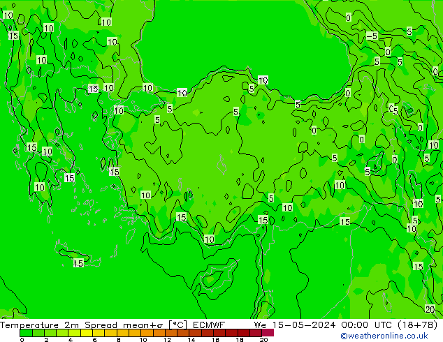 Temperature 2m Spread ECMWF We 15.05.2024 00 UTC
