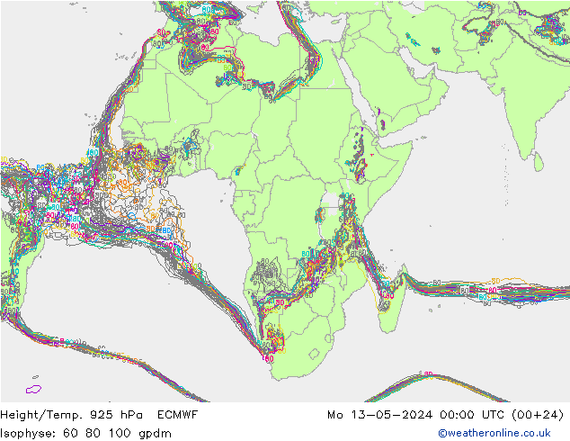 Hoogte/Temp. 925 hPa ECMWF ma 13.05.2024 00 UTC