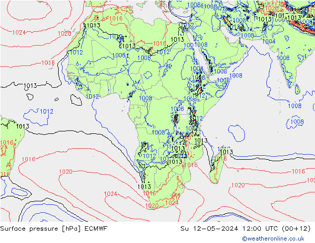 Pressione al suolo ECMWF dom 12.05.2024 12 UTC