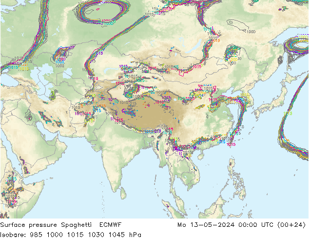 приземное давление Spaghetti ECMWF пн 13.05.2024 00 UTC