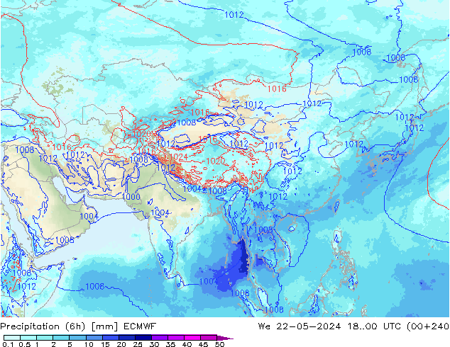 Precipitação (6h) ECMWF Qua 22.05.2024 00 UTC