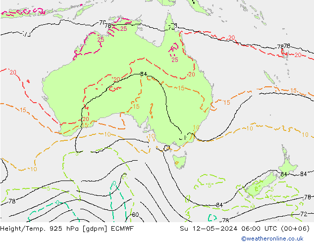 Yükseklik/Sıc. 925 hPa ECMWF Paz 12.05.2024 06 UTC