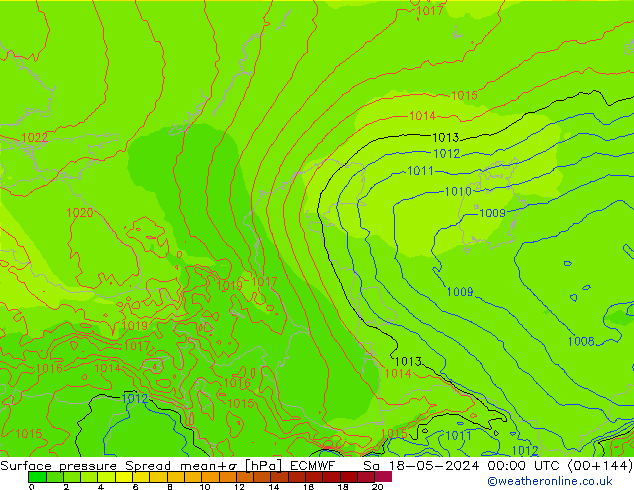 Surface pressure Spread ECMWF Sa 18.05.2024 00 UTC