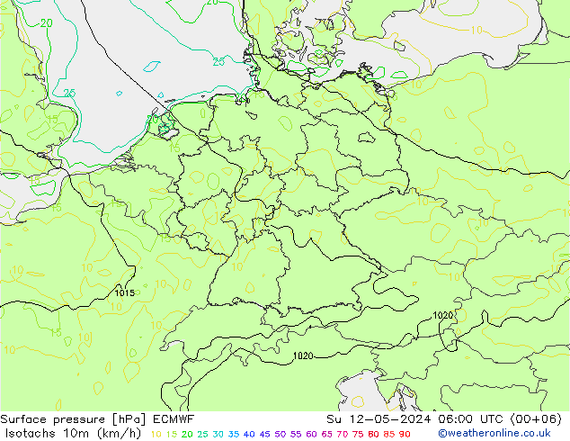 Eşrüzgar Hızları (km/sa) ECMWF Paz 12.05.2024 06 UTC