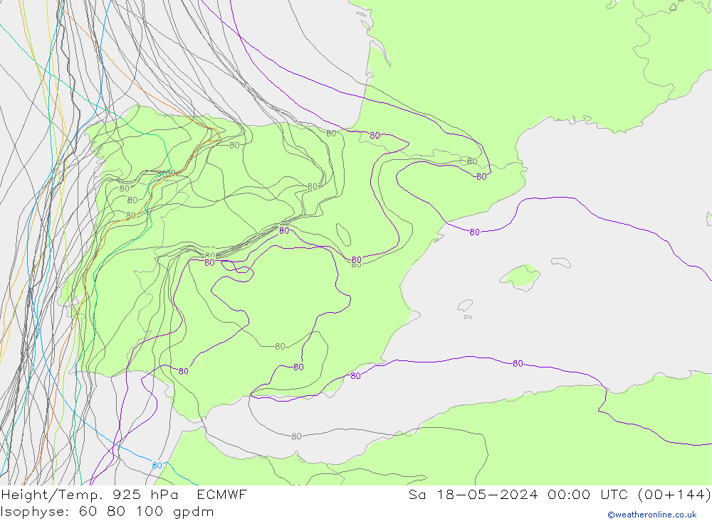 Height/Temp. 925 hPa ECMWF Sáb 18.05.2024 00 UTC