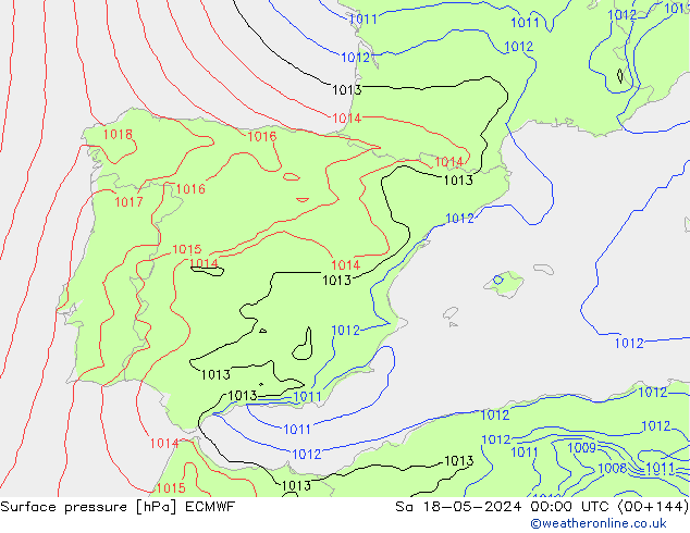 Surface pressure ECMWF Sa 18.05.2024 00 UTC