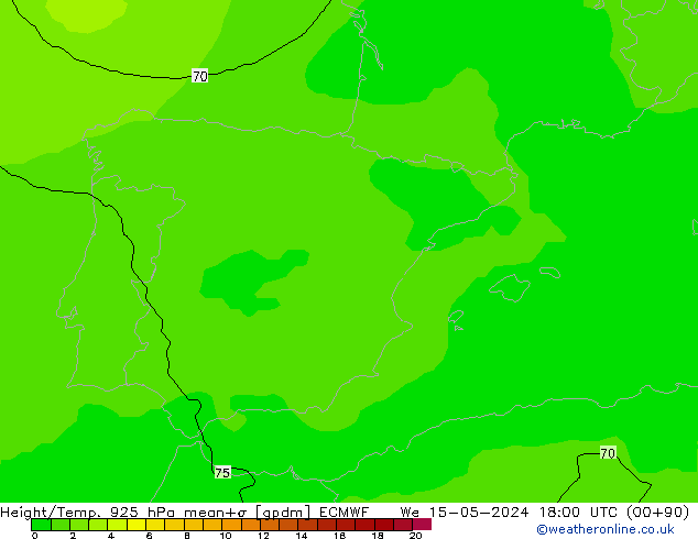 Hoogte/Temp. 925 hPa ECMWF wo 15.05.2024 18 UTC