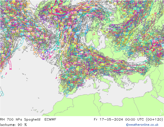 RH 700 hPa Spaghetti ECMWF Fr 17.05.2024 00 UTC
