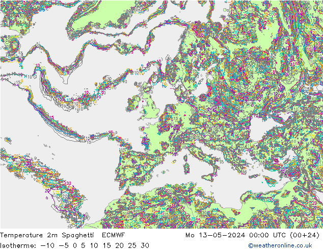 Sıcaklık Haritası 2m Spaghetti ECMWF Pzt 13.05.2024 00 UTC