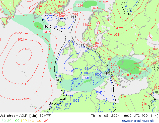 Polarjet/Bodendruck ECMWF Do 16.05.2024 18 UTC
