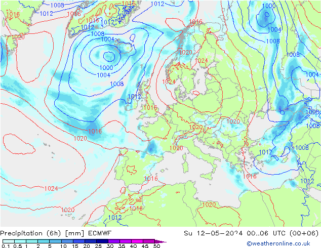 Nied. akkumuliert (6Std) ECMWF So 12.05.2024 06 UTC