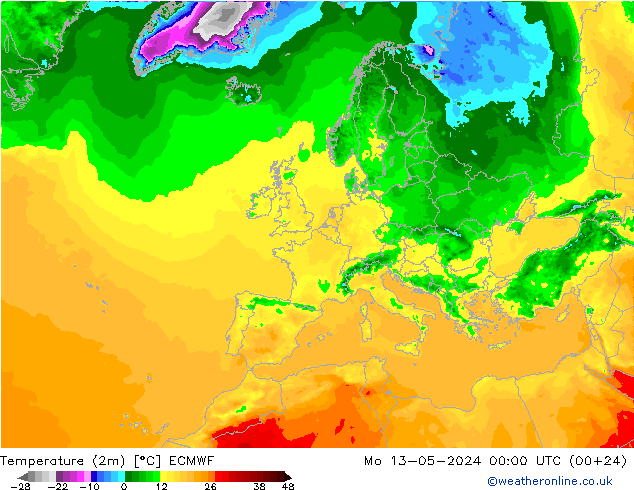 Temperatura (2m) ECMWF lun 13.05.2024 00 UTC