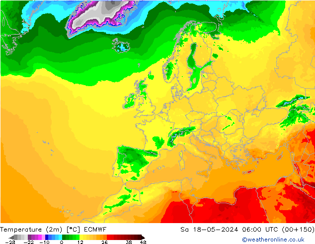 Temperature (2m) ECMWF Sa 18.05.2024 06 UTC