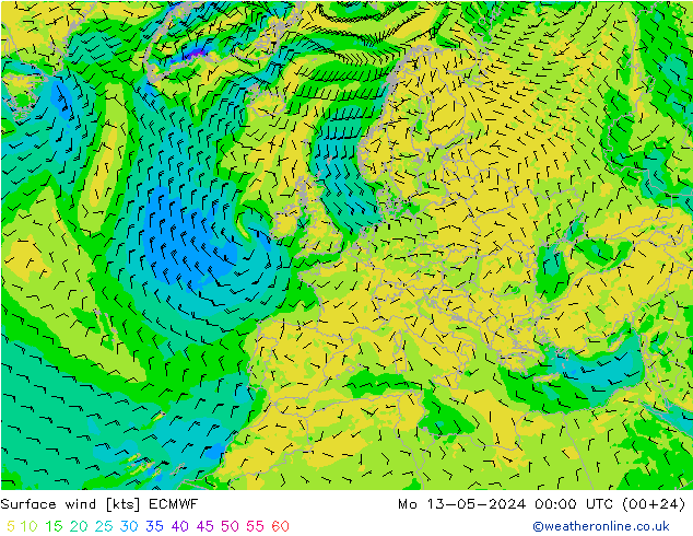 Surface wind ECMWF Mo 13.05.2024 00 UTC