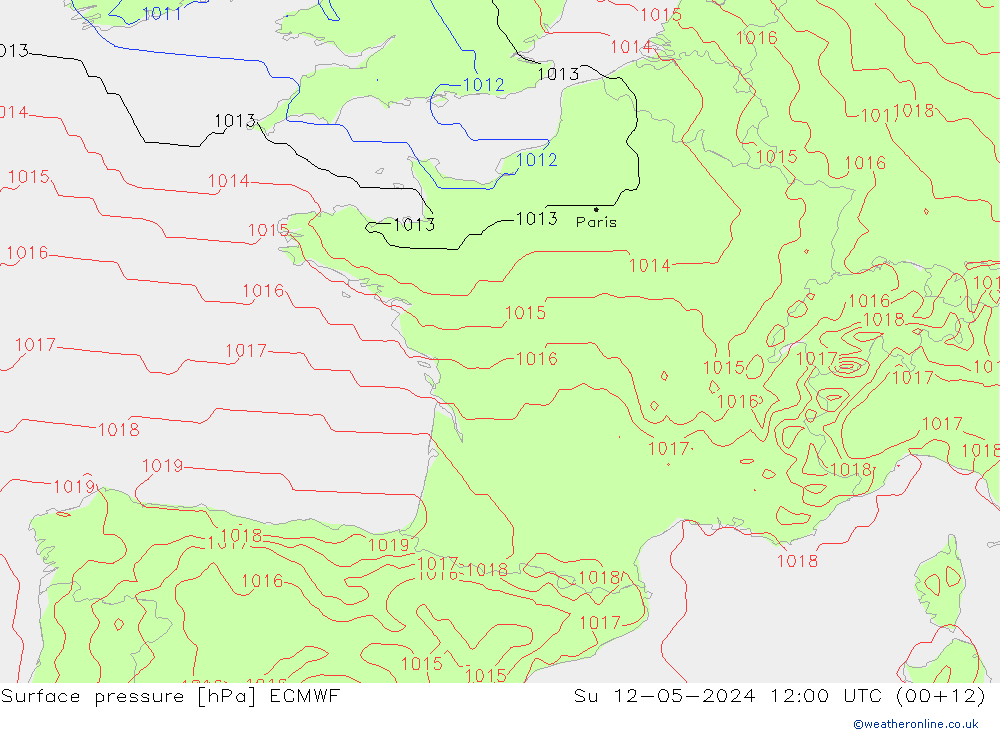 Surface pressure ECMWF Su 12.05.2024 12 UTC