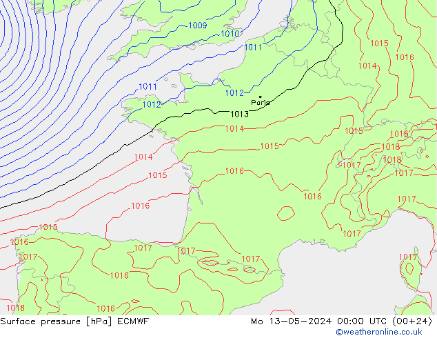 Surface pressure ECMWF Mo 13.05.2024 00 UTC