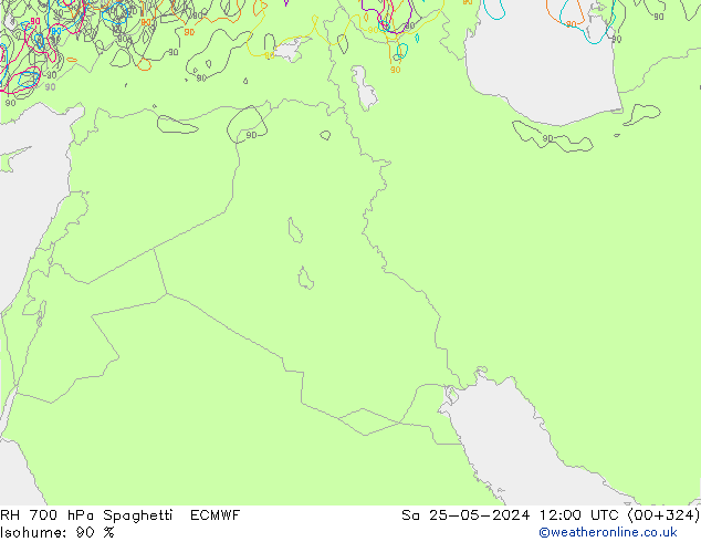 RH 700 hPa Spaghetti ECMWF So 25.05.2024 12 UTC
