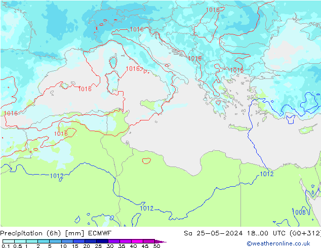 осадки (6h) ECMWF сб 25.05.2024 00 UTC