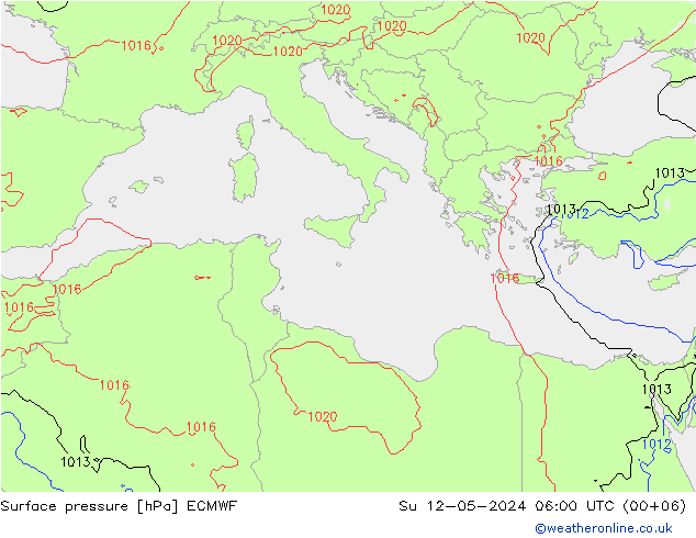 Atmosférický tlak ECMWF Ne 12.05.2024 06 UTC