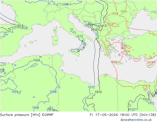 Presión superficial ECMWF vie 17.05.2024 18 UTC