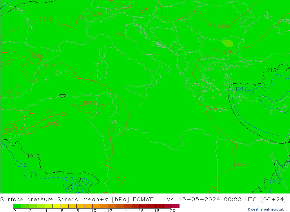 Yer basıncı Spread ECMWF Pzt 13.05.2024 00 UTC