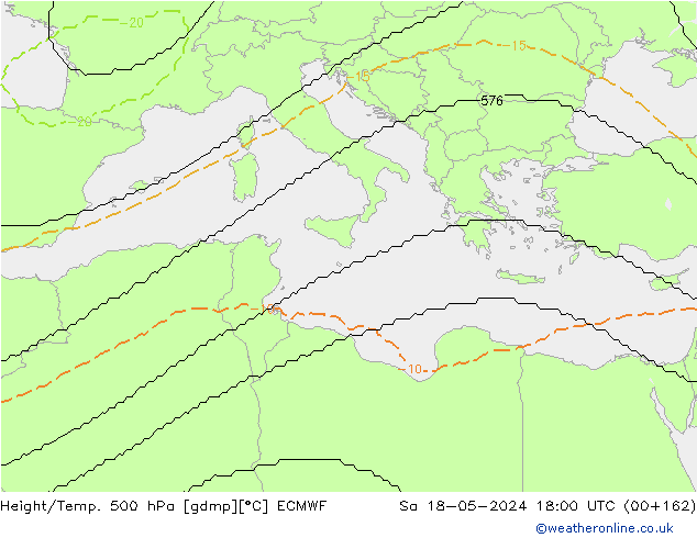 Geop./Temp. 500 hPa ECMWF sáb 18.05.2024 18 UTC