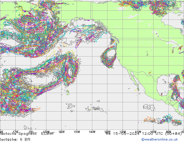 Isotaca Spaghetti ECMWF mié 15.05.2024 12 UTC
